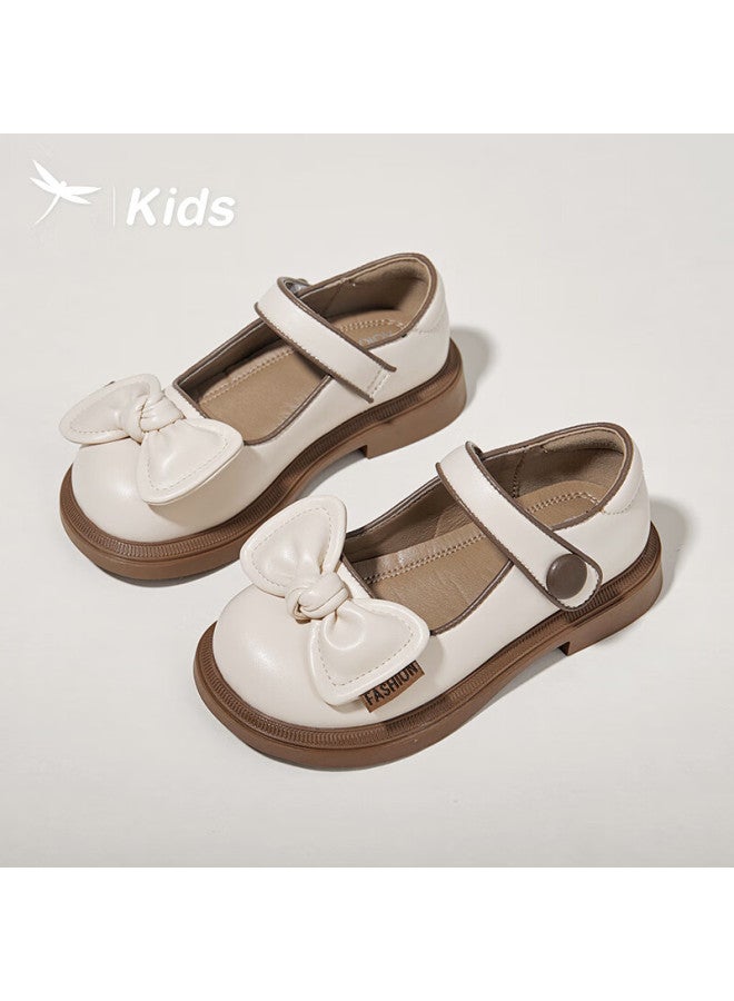 RED DRAGONFLY Hongqingting Children's Spring And Autumn New Style Shoes, Girls' Fashionable Versatile Bow-tie Mid-to Kids' Shallow Mouth Flats, Beige, Size 33 - Image 2