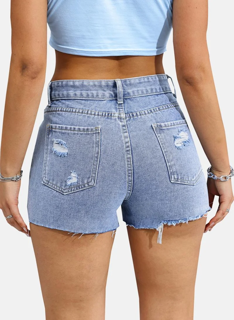 يونيكي Blue Slim Fit Solid Denim Shorts