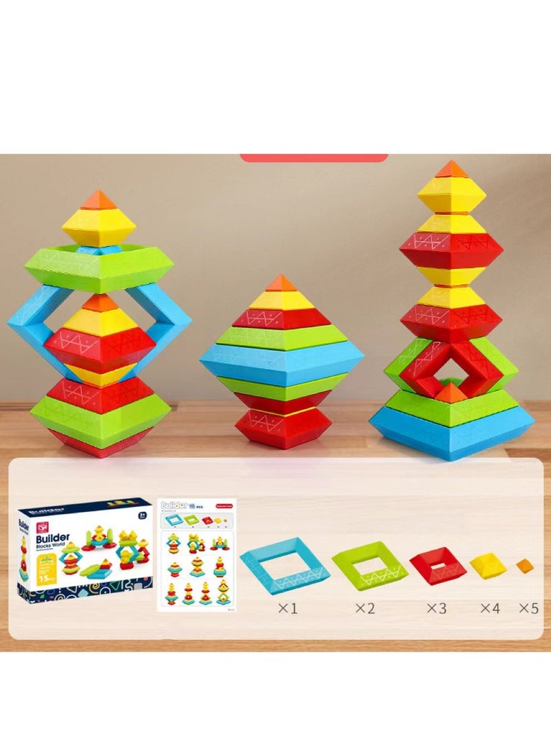 Generic - 15-PCS Ever-Changing Building Block Tower Building Block Assembly Toy Building Block Pyramid - Image 1