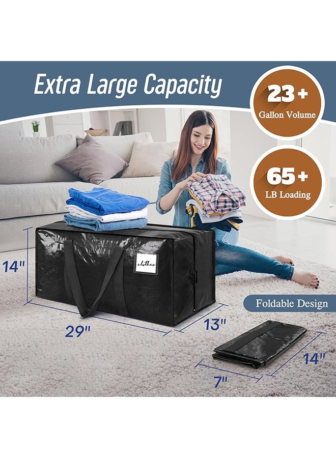 Arabest Extra Heavy Duty Large Moving Bags with Strong Zipper & Comfortable Handles, Sturdy & Durable Clothes Storage Bags Totes Bins, Packing Moving Boxes for College Supplies, Black(6 Pack)  - Image 4