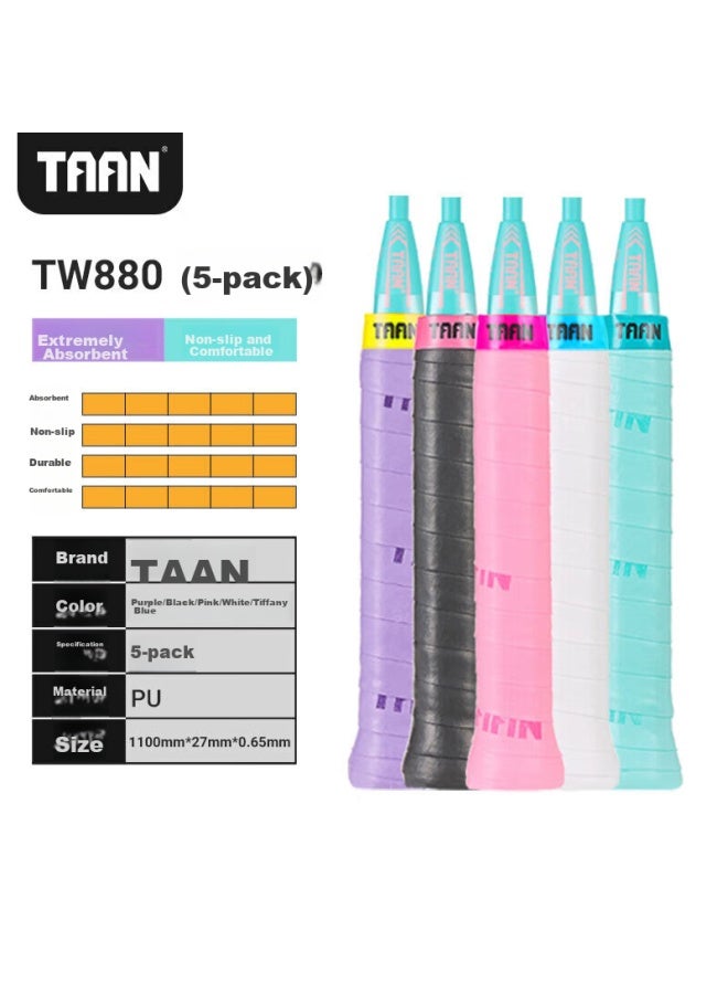 Taan شريط قبضة مضرب الريشة الطائرة، ماص للعرق، لزج قليلاً، 5 قطع Tw880 - Image 2