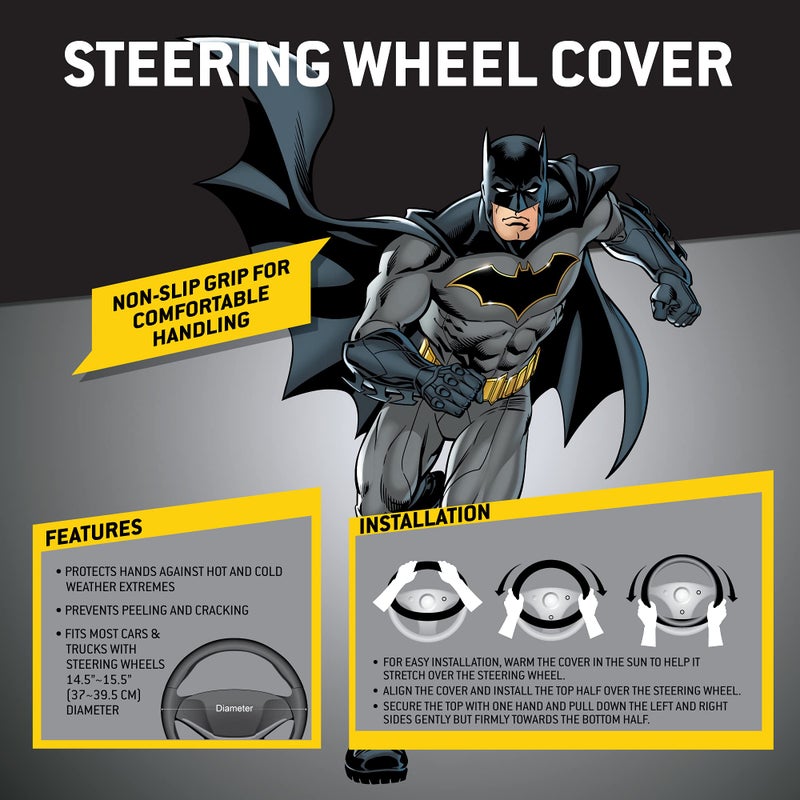 BDK Warner Bros DC Comics Batman Steering Wheel Cover - Ergonomic Grip, Universal Size 14.5-15.5 in, Protects and Insulates Your Wheel, Car Accessories for Car, Truck, Van, SUV - Image 2