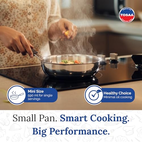 TOSAA TRIPLY MINI Fry PAN- 3-Ply Stainless Steel | Small Non-Stick Frying Pan | Induction & Gas Compatible,Mini Triply Fry Pan for Everyday Cooking | Non-Reactive Steel,Use for TADKA | 430 ml - Image 2