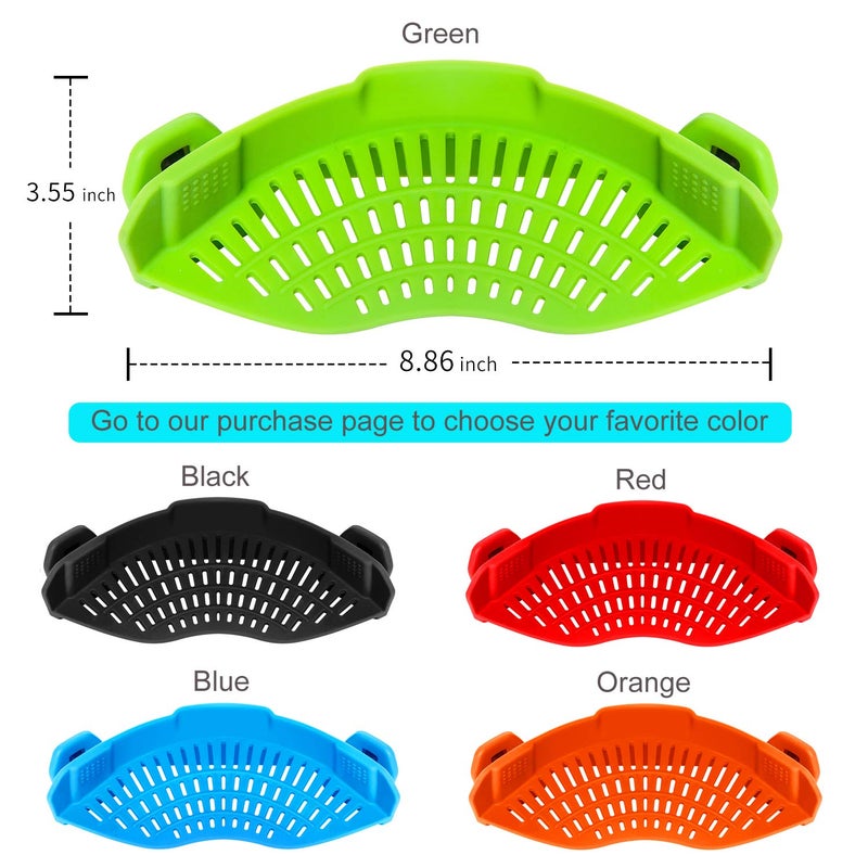 AUOON Clip On Strainer Silicone Pots and Pans, AUOON Pasta Strainer Clip on Food Strainer for Meat Vegetables Fruit Silicone Kitchen Colander, Green - Image 2