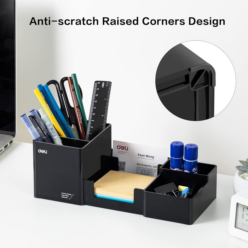 Deli Desk Organizer, Plastic Desktop Organizer With Pencil Holder And Sticky Note Tray, Office Stationery Supplies Organizers Accessories Caddy, 6 Compartments, Black - Image 4