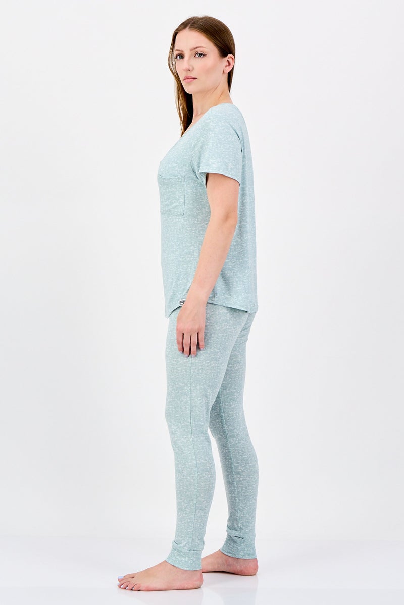 Avalanche Women 2 Pieces Sleepwear Pyjama Top and Pants Set, Mint Green - Image 3