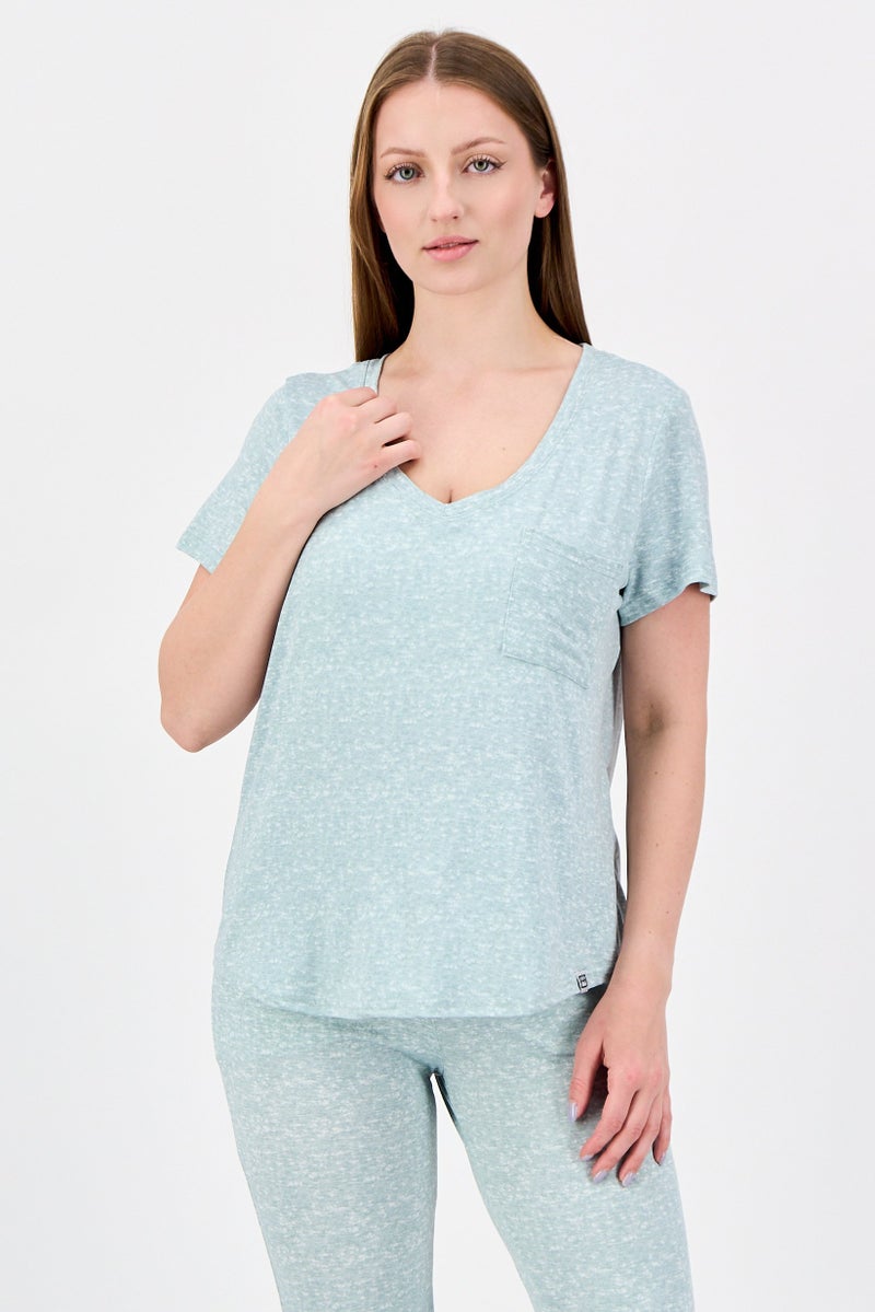 Avalanche Women 2 Pieces Sleepwear Pyjama Top and Pants Set, Mint Green - Image 2