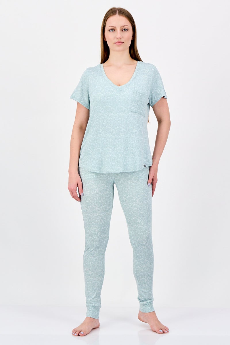Avalanche Women 2 Pieces Sleepwear Pyjama Top and Pants Set, Mint Green - Image 1