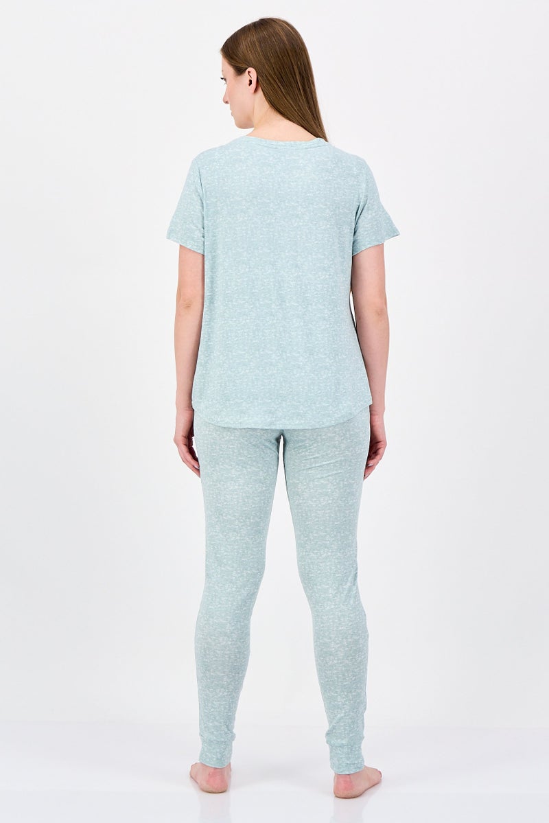 Avalanche Women 2 Pieces Sleepwear Pyjama Top and Pants Set, Mint Green - Image 4