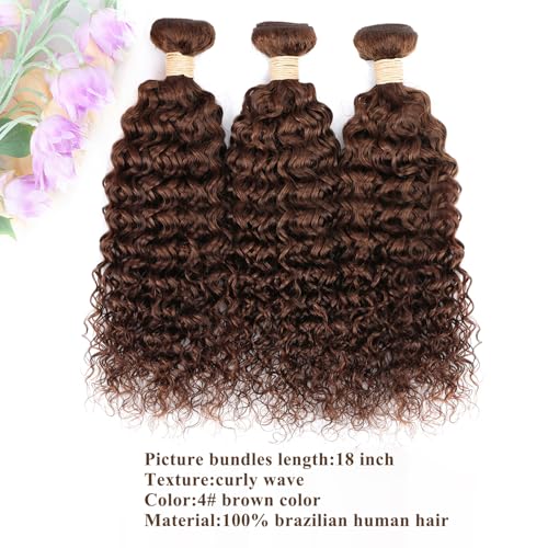 ALLRUN Brown Curly Bundles Human Hair 3 Pcs Brazilian Virgin Unprocessed Curly Hair Extensions Chocolate Brown Curly Bundles18 20 22 Inch Color 4 - Image 3