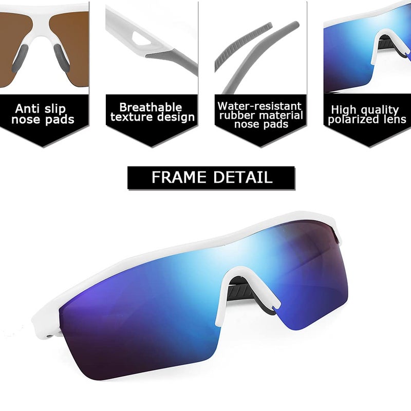 FEISEDY Kids Teens Baseball Polarized Sunglasses Sports TR90 Frame Boys Girls Cycling B2454 White/Blue - Image 5