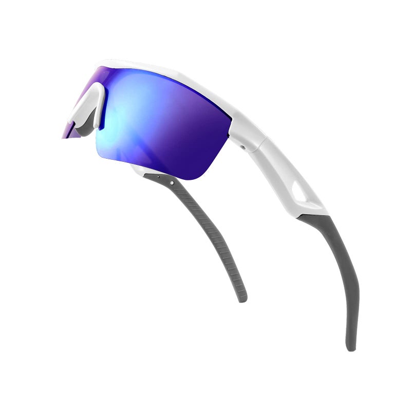 FEISEDY Kids Teens Baseball Polarized Sunglasses Sports TR90 Frame Boys Girls Cycling B2454 White/Blue - Image 1