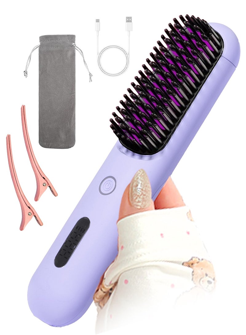 BOMIDI Cordless Hair Straightener Comb Detachable for Easy Clean , 200M Ions, 6 Speed Smart Temp, Dual Charging, Ideal for On - the - Go Styling - Purple  - Image 1