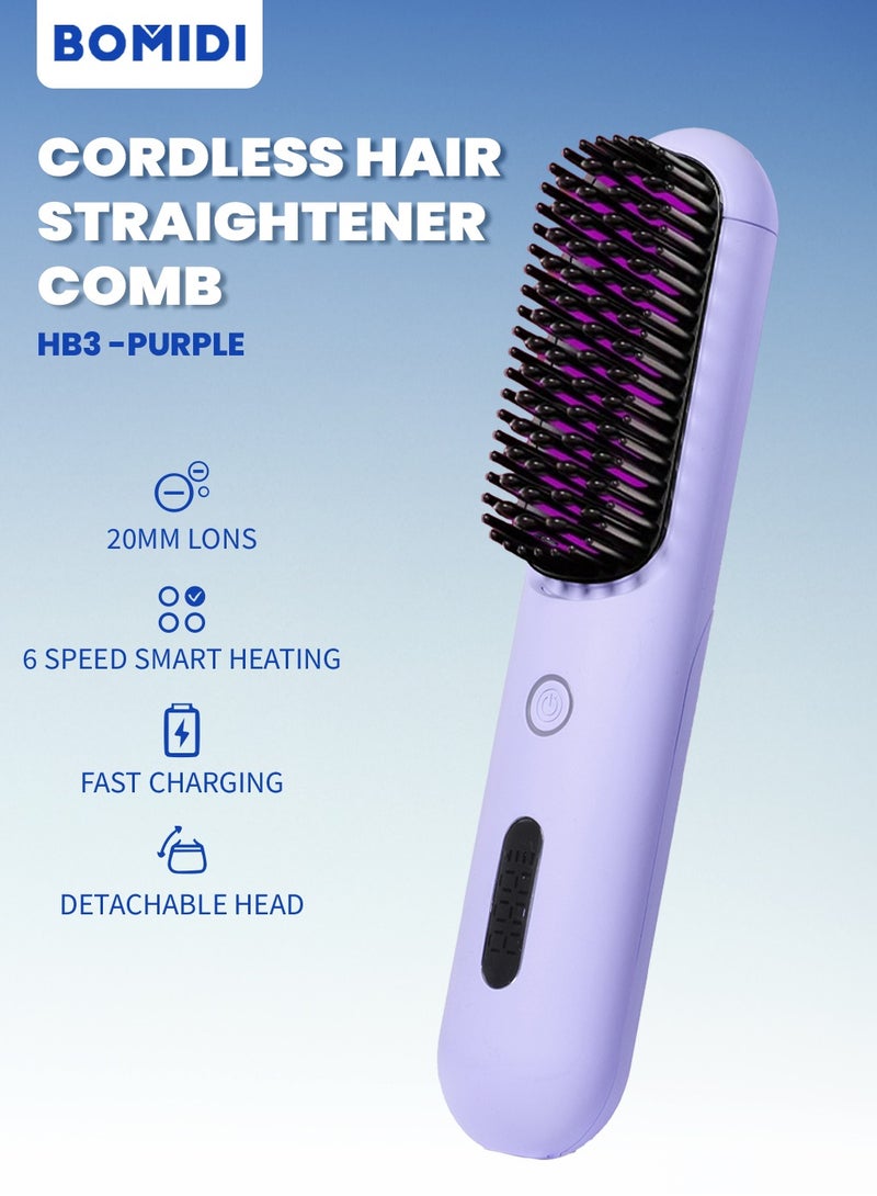 BOMIDI Cordless Hair Straightener Comb Detachable for Easy Clean , 200M Ions, 6 Speed Smart Temp, Dual Charging, Ideal for On - the - Go Styling - Purple  - Image 2