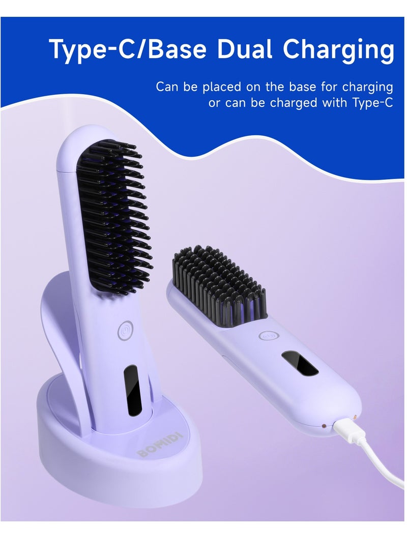 Cordless Hair Straightener Comb Detachable for Easy Clean , 200M Ions, 6 Speed Smart Temp, Dual Charging, Ideal for On - the - Go Styling - Purple