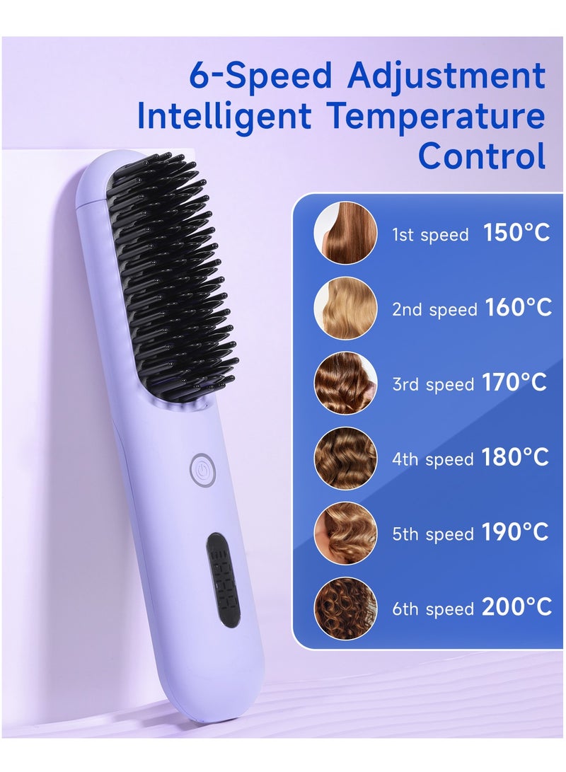Cordless Hair Straightener Comb Detachable for Easy Clean , 200M Ions, 6 Speed Smart Temp, Dual Charging, Ideal for On - the - Go Styling - Purple