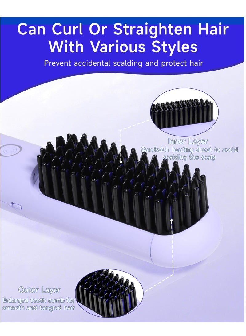 Cordless Hair Straightener Comb Detachable for Easy Clean , 200M Ions, 6 Speed Smart Temp, Dual Charging, Ideal for On - the - Go Styling - Purple