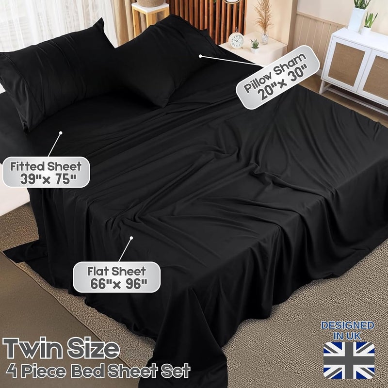 FOAM CRAFT Hotel Quality 4 Piece Bed Sheet Set - Twin Size, 100% Cotton, Black - Image 2