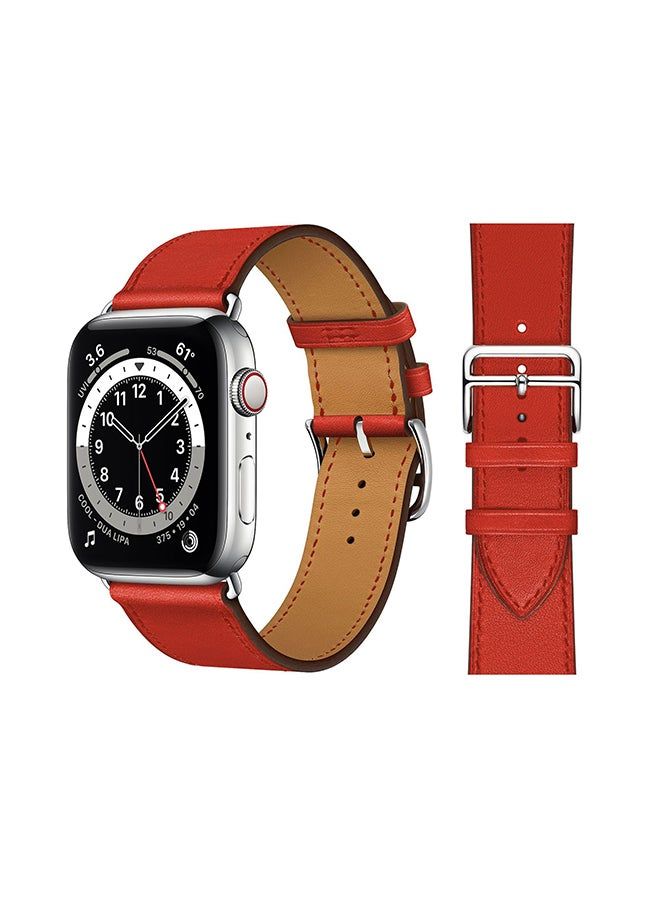 vesus Genuine Leather Replacement Band For Apple Watch Series 6/SE/5/4/3/2/1 Red