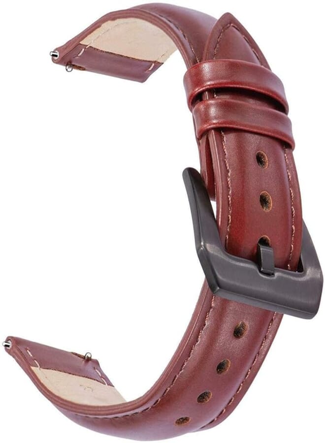 Bikson Genuine Handmade Leather Band with Black Buckle for Huawei GT2 and GT1 Smart Watch Elite Strap - Maroon Dark Red