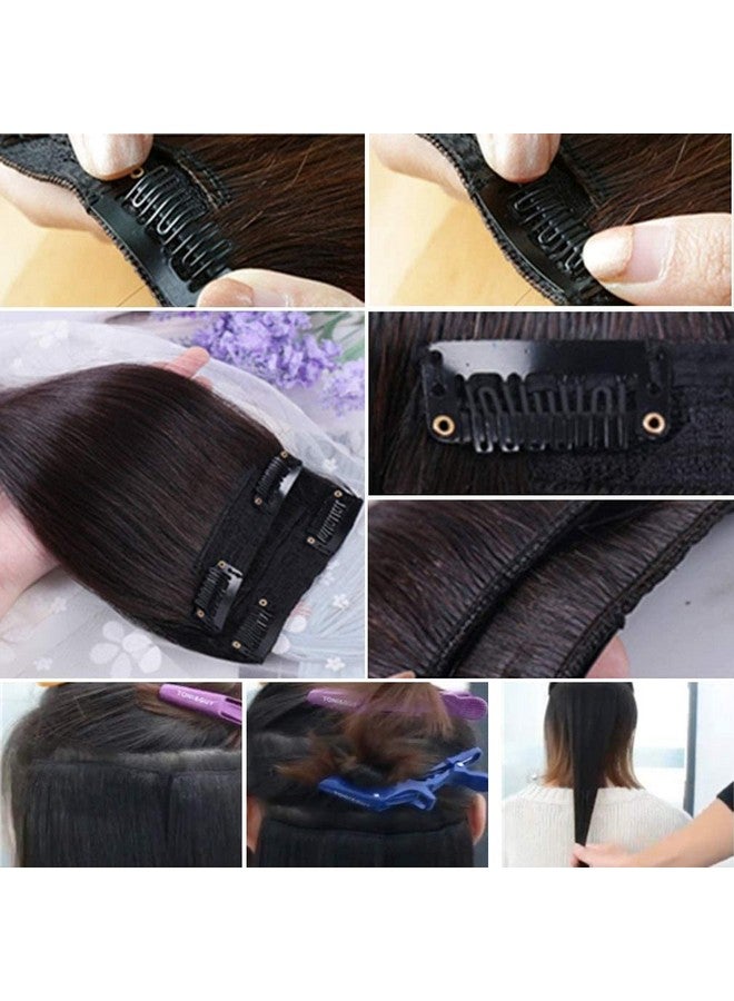 LUSH LOCKS 2 Pieces Dark Brown Human Hair Clip In Hair Extensions 14Inch, Straight Hairpiece  - Image 3