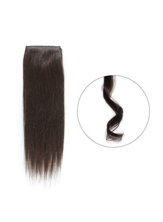 LUSH LOCKS 2 Pieces Dark Brown Human Hair Clip In Hair Extensions 14Inch, Straight Hairpiece  - Image 4