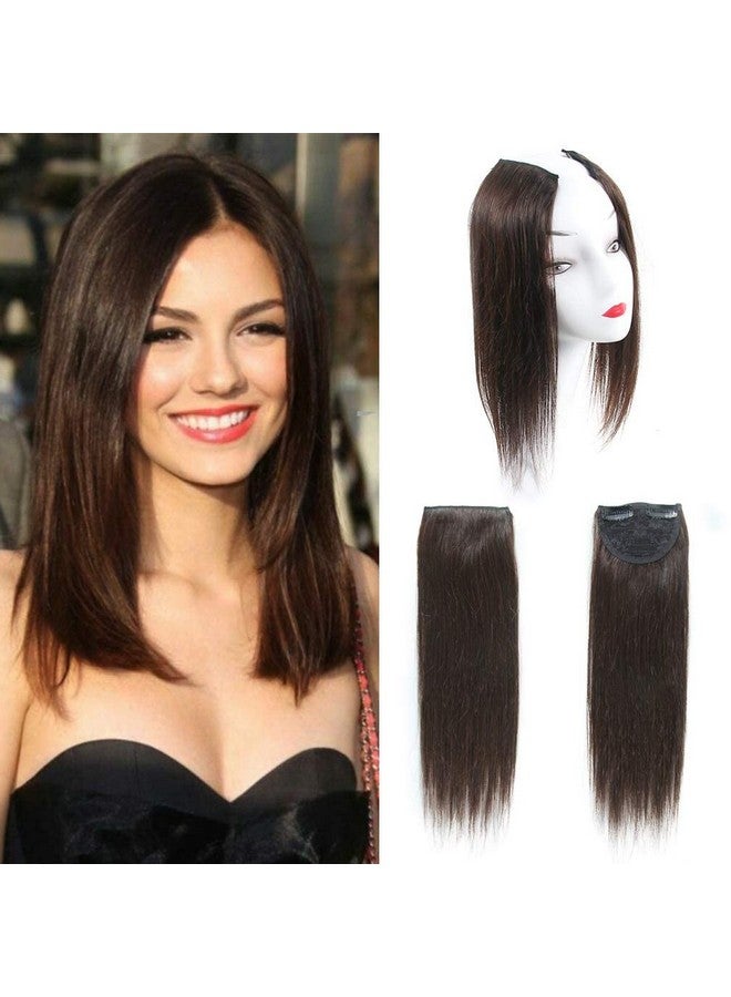 LUSH LOCKS 2 Pieces Dark Brown Human Hair Clip In Hair Extensions 14Inch, Straight Hairpiece  - Image 1