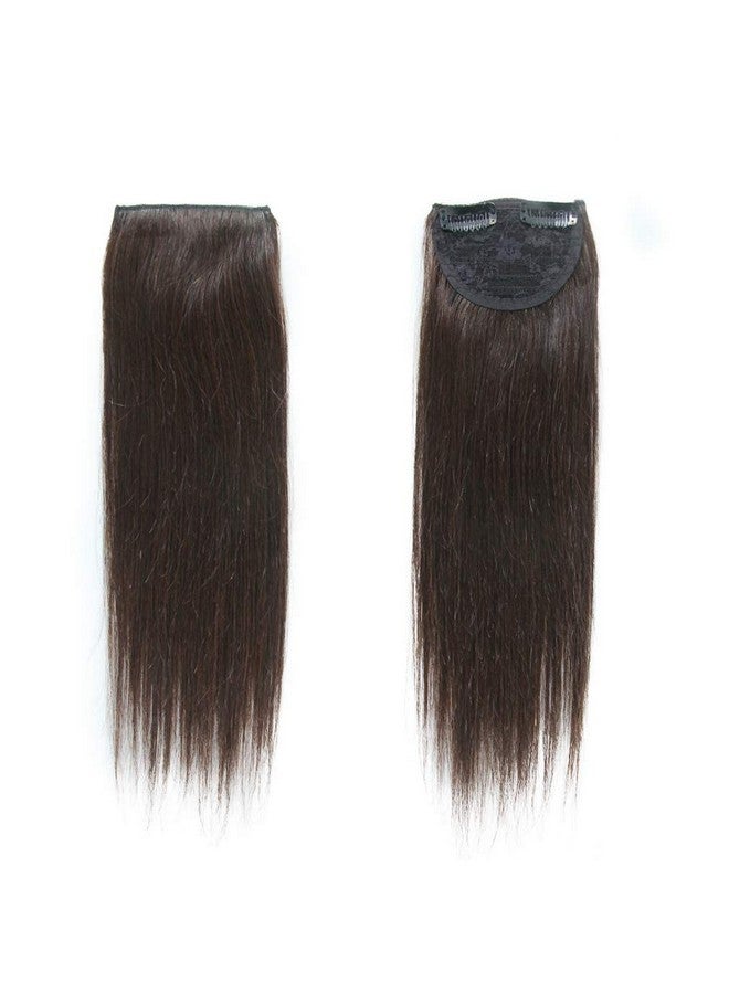 LUSH LOCKS 2 Pieces Dark Brown Human Hair Clip In Hair Extensions 14Inch, Straight Hairpiece  - Image 2