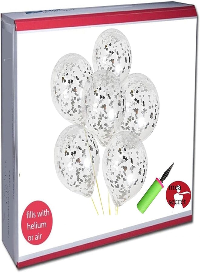 Secret Silver stars Confetti Glitter Party Balloons Elegant Sparkle Baby Shower Decorations Set Moon and Stars Latex Transparent for Birthday Wedding Backdrop