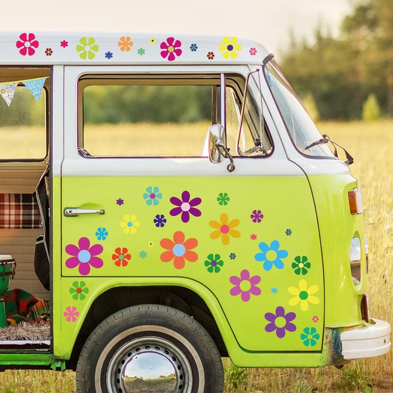Zonon 96 Pieces Car Flowers Stickers Multicolored Daisy Stickers Decals Retro Flowers Vinyl Stickers Colorful Hippie Decals Flower Window Clings Wall Stickers for Window Laptop Car Decoration - Image 1