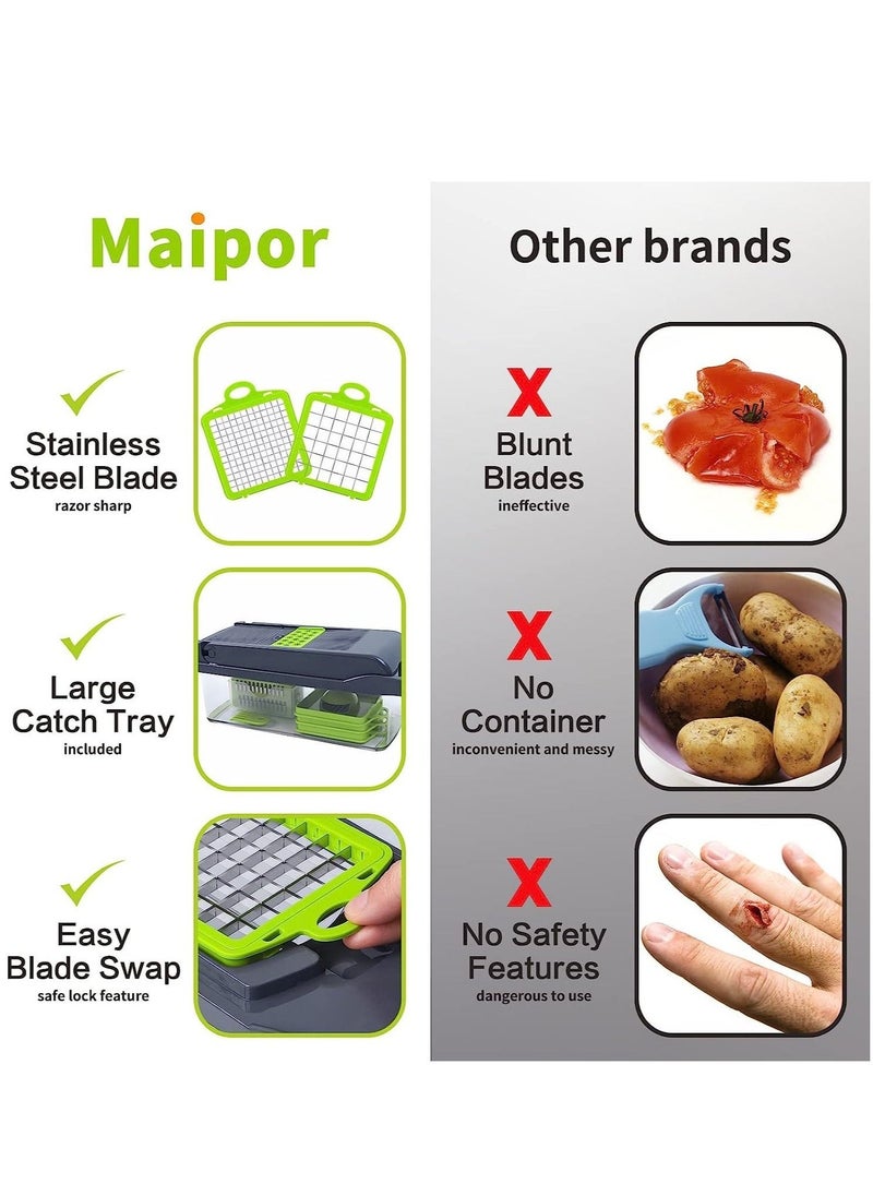Multifunctional 13-in-1 Food Choppers Onion Chopper Vegetable Slicer Cutter Dicer Veggie chopper with 8 Blades,Colander Basket,Container for Salad Potato Carrot Garlic