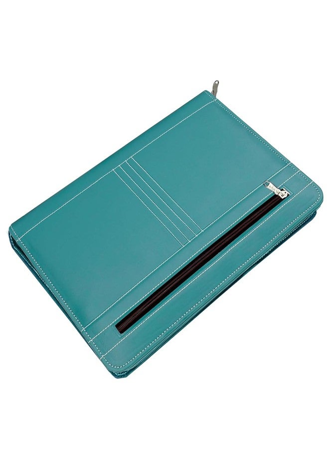 HATHIYANI PU Leather 4 Ring Professional File Folder for Documents Certificates, Conference Folder, File A4, Legal Size Professional Documents Organizer Bag with Zipper 20 Leafs (Light Green) - Image 1