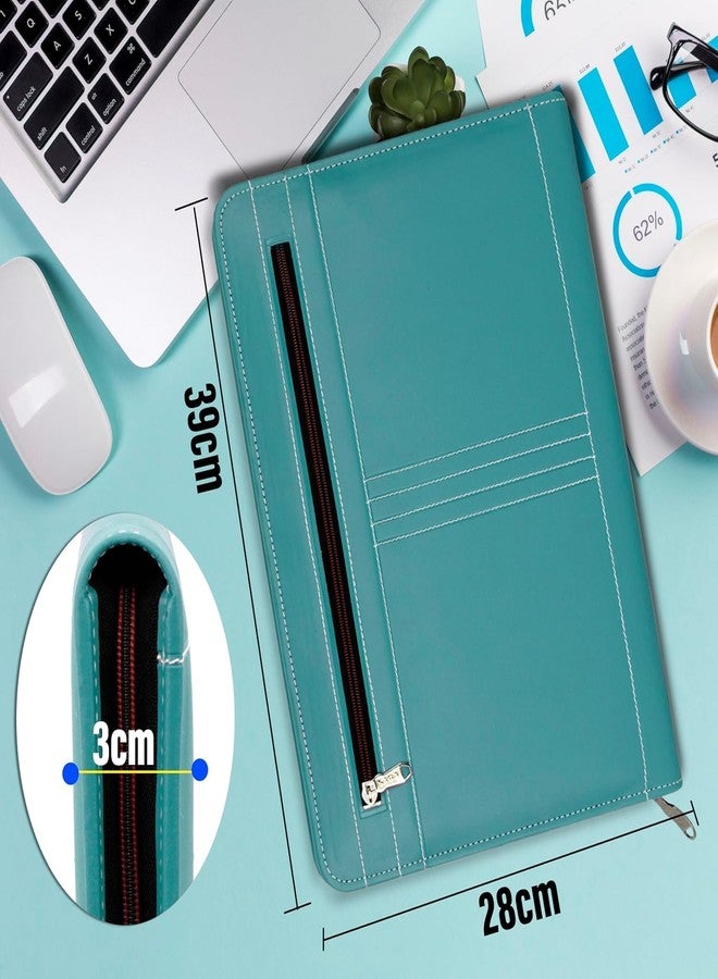 HATHIYANI PU Leather 4 Ring Professional File Folder for Documents Certificates, Conference Folder, File A4, Legal Size Professional Documents Organizer Bag with Zipper 20 Leafs (Light Green) - Image 2