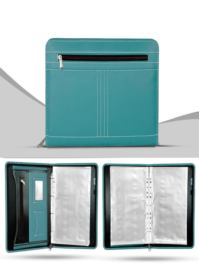 HATHIYANI PU Leather 4 Ring Professional File Folder for Documents Certificates, Conference Folder, File A4, Legal Size Professional Documents Organizer Bag with Zipper 20 Leafs (Light Green) - Image 5