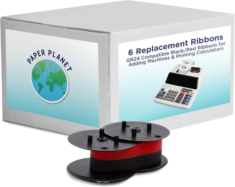 PaperPlanet Red and Black Printing Calculator Ribbons Compatible with GR24 by Paper Planet | Replacement Adding Machine Ink Ribbon Compatible with Sharp EL 1197PIII Adding Machine | 6 Pack - Image 1