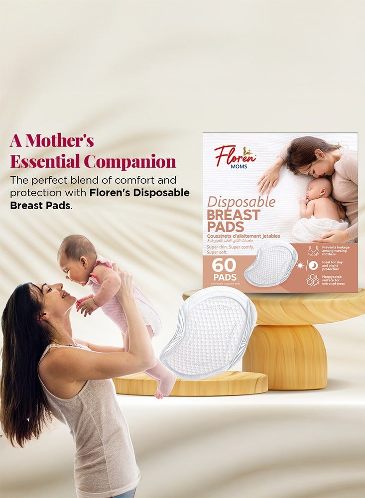 Floren Disposable Nursing Breast Pads 60Pcs | Maternity Pads | Ultra Thin with complete coverage | Super Absorbent | Breathable | Discreet | Individually Packed for Moms | - Image 3