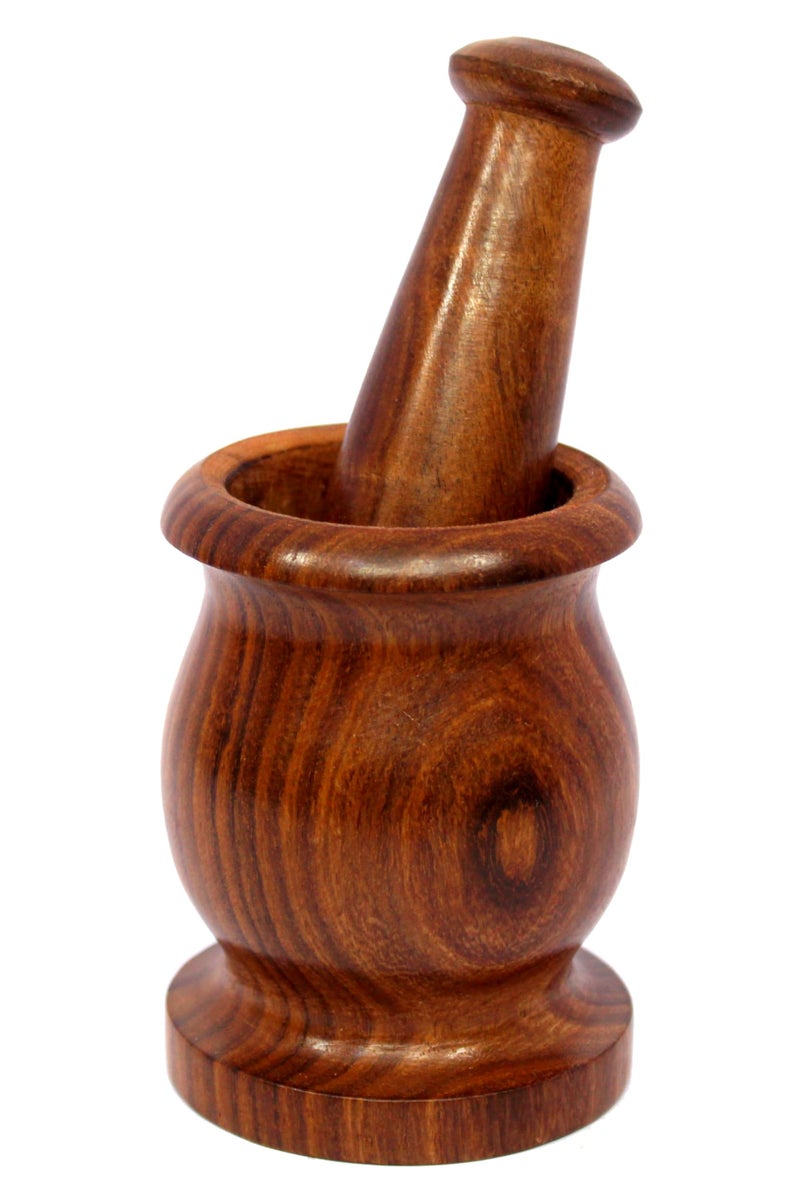 KLEO Wooden Grinder Masher for Spices & Medicine | Okhli Musal Set | Mortar Pestle Set | Imaam Dasta, Kharal, Khalbatta for Kitchen (Brown, 3.5" Inches) - Image 3