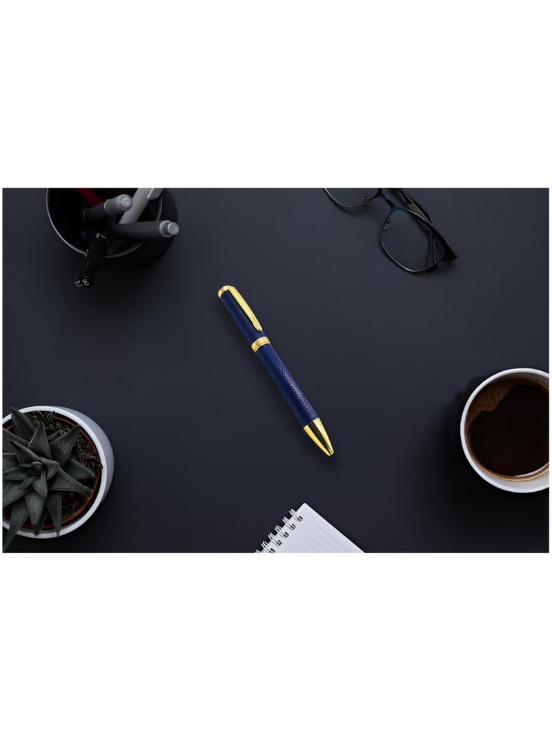 JADWAR - Blue and Gold Steel Pen - A luxurious and elegant pen with an attractive and distinctive design. It is an ideal choice for people looking for a pen that combines elegance and luxury. - Image 1
