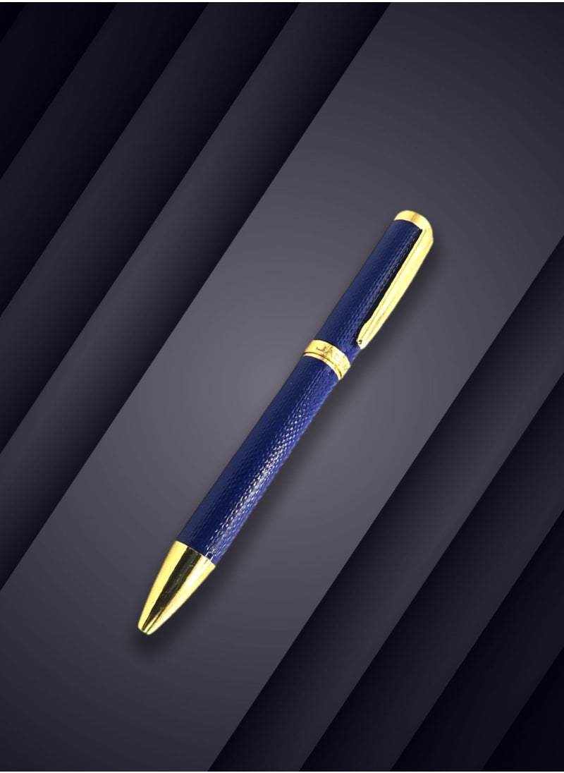 JADWAR - Blue and Gold Steel Pen - A luxurious and elegant pen with an attractive and distinctive design. It is an ideal choice for people looking for a pen that combines elegance and luxury. - Image 1