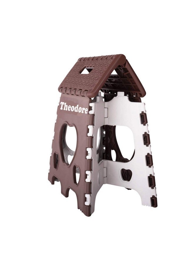 Theodore THEODORE 12 Inches Plastic Elegant Look And Super Strong Portable Antique Finish Folding Step Stool For Adults And Kids, Smart Travel Stool Lightweight, Home, Office Garden. (Brown - White)  - Image 3