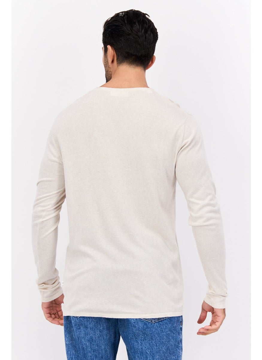 Selected Homme Men Crew Neck Long Sleeve Solid Sweatshirt, Beige  - Image 3
