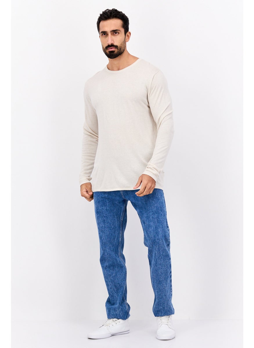 Selected Homme Men Crew Neck Long Sleeve Solid Sweatshirt, Beige  - Image 4