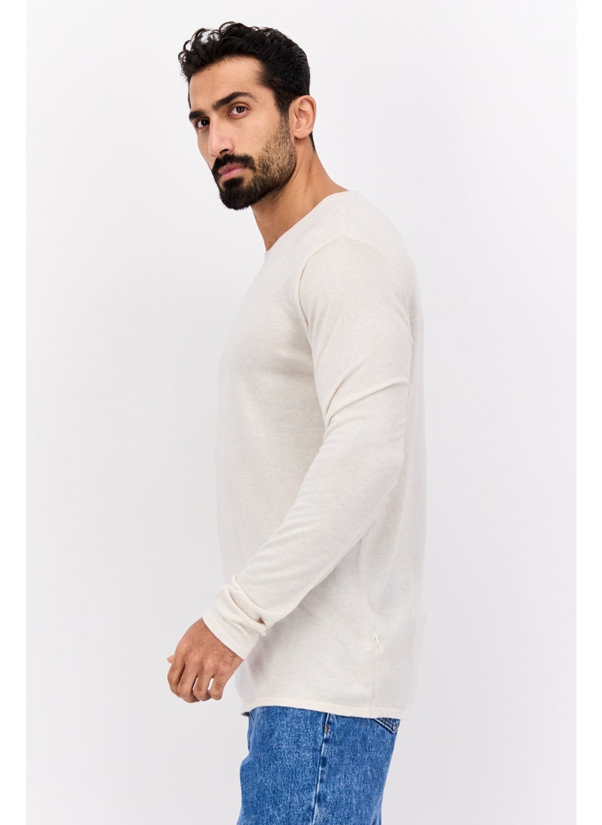 Selected Homme Men Crew Neck Long Sleeve Solid Sweatshirt, Beige  - Image 2