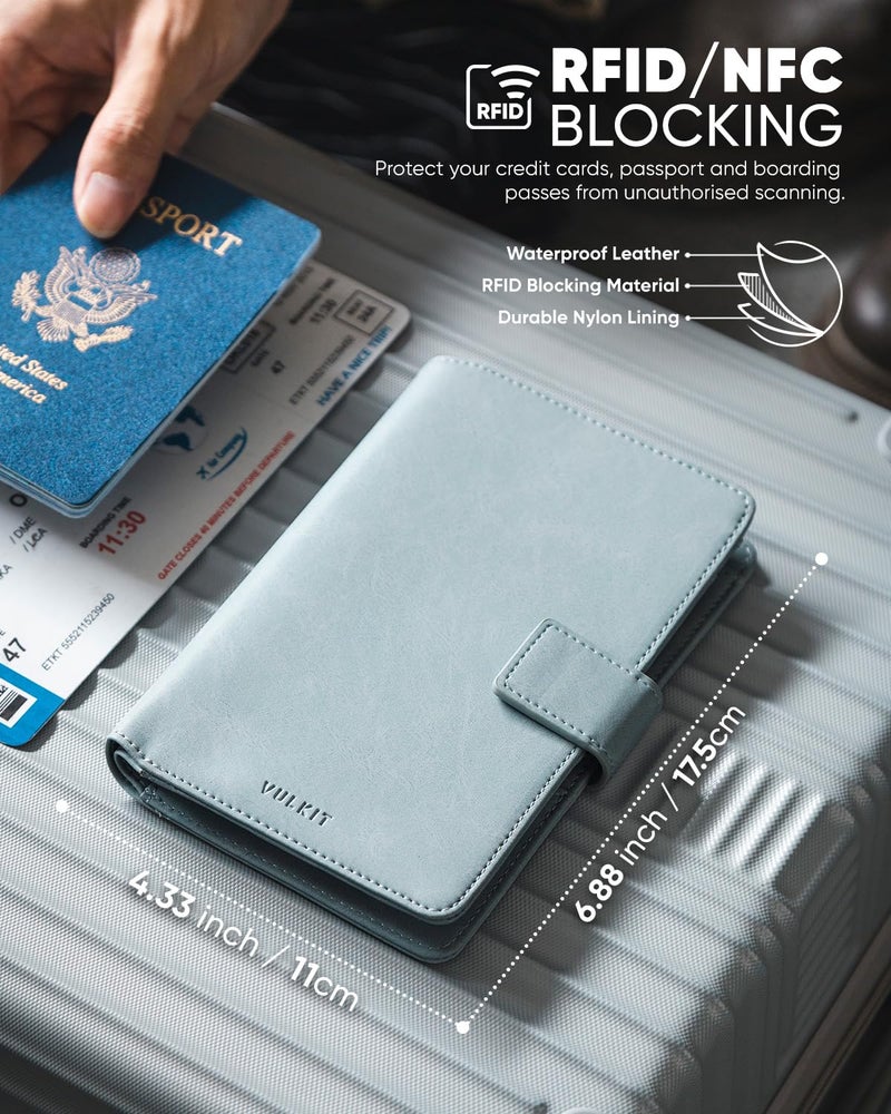 VULKIT VULKIT Passport Wallet Compatible with Airtag Holder RFID Blocking Bifold Travel Card Holder for Men or Women(Blue)  - Image 3