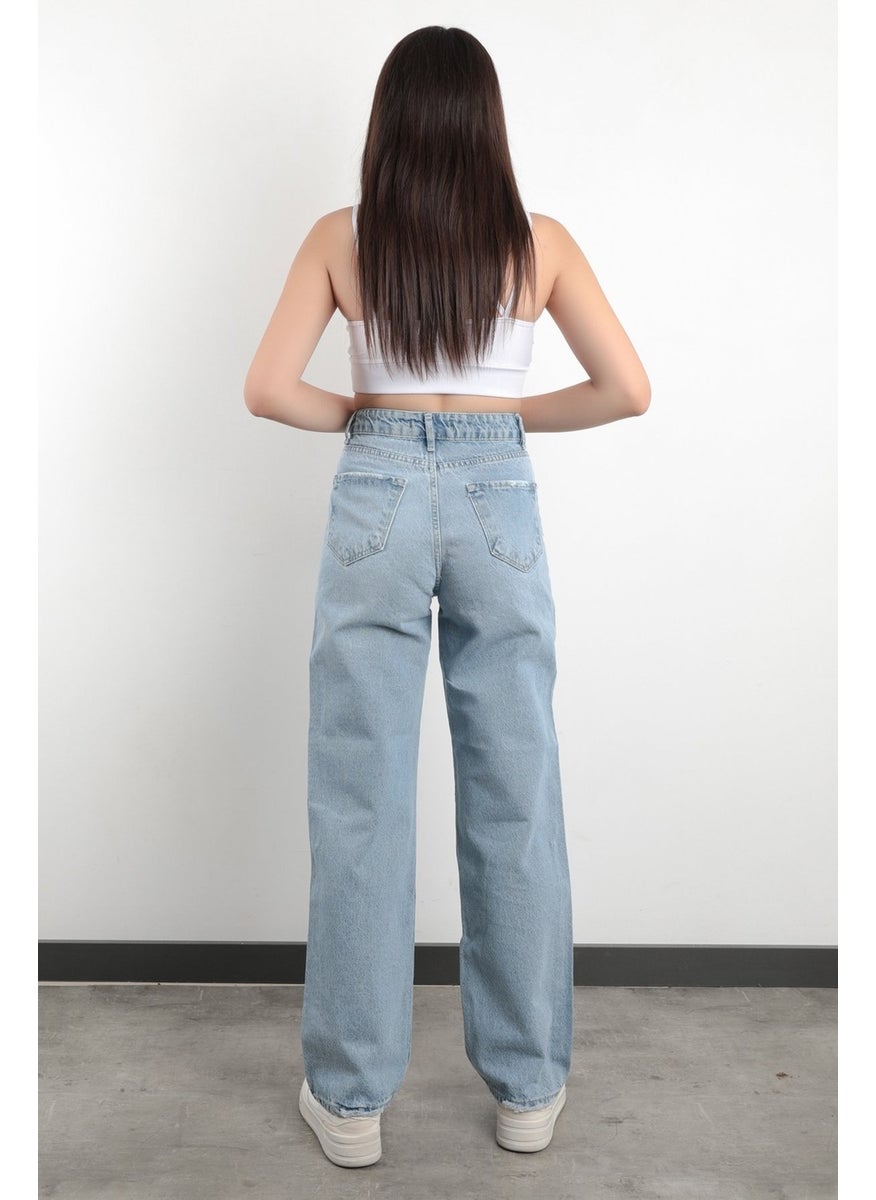 Giysa John Borners JB Paris Straight Leg High Waist Boyfriend Jeans 100% Cotton Light Blue Women's Jeans - 591-2202  - Image 3