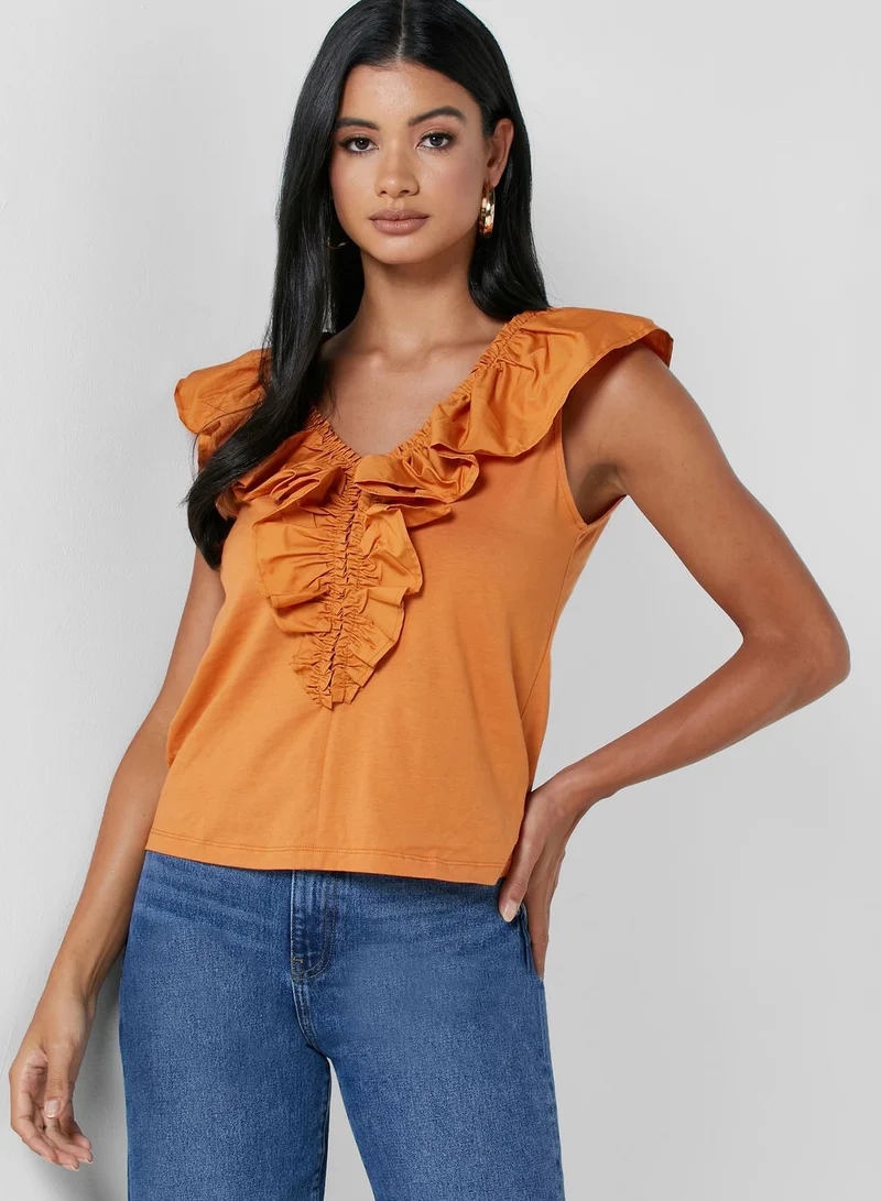 MANGO Frill Detail Crop Top