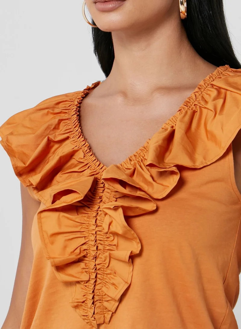 MANGO Frill Detail Crop Top
