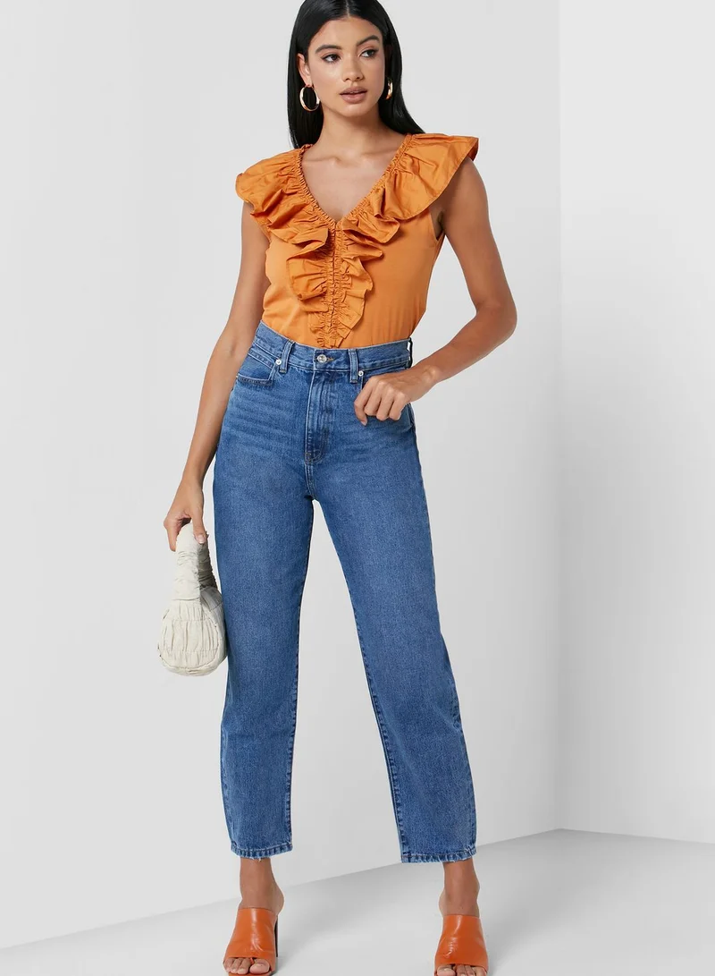 MANGO Frill Detail Crop Top