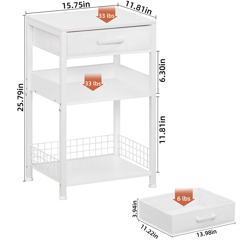 Lerliuo White Printer Stand with Fabric Drawer, 3 Tier Industrial Side Table, Modern Small Printer Desk Holder with Storage Shelf,Multi-Functional Bedside Tables for Home Office Fax Machine Scanner - Image 4