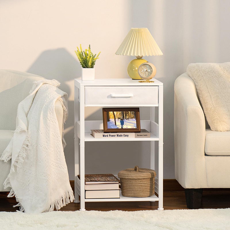 Lerliuo White Printer Stand with Fabric Drawer, 3 Tier Industrial Side Table, Modern Small Printer Desk Holder with Storage Shelf,Multi-Functional Bedside Tables for Home Office Fax Machine Scanner - Image 5
